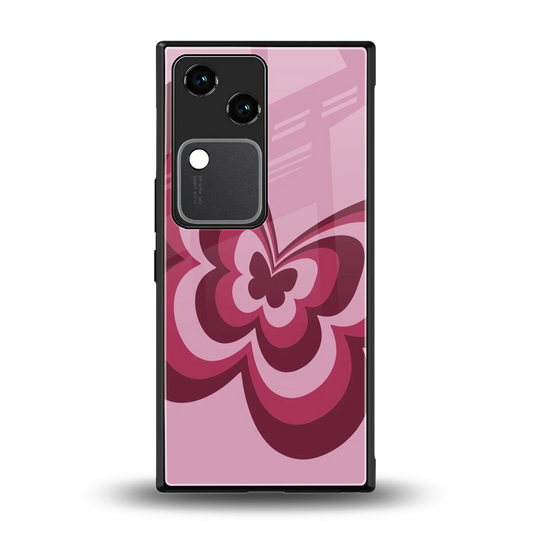 Y2K Magenta Butterfly back phone cover | glass case for vivo v30