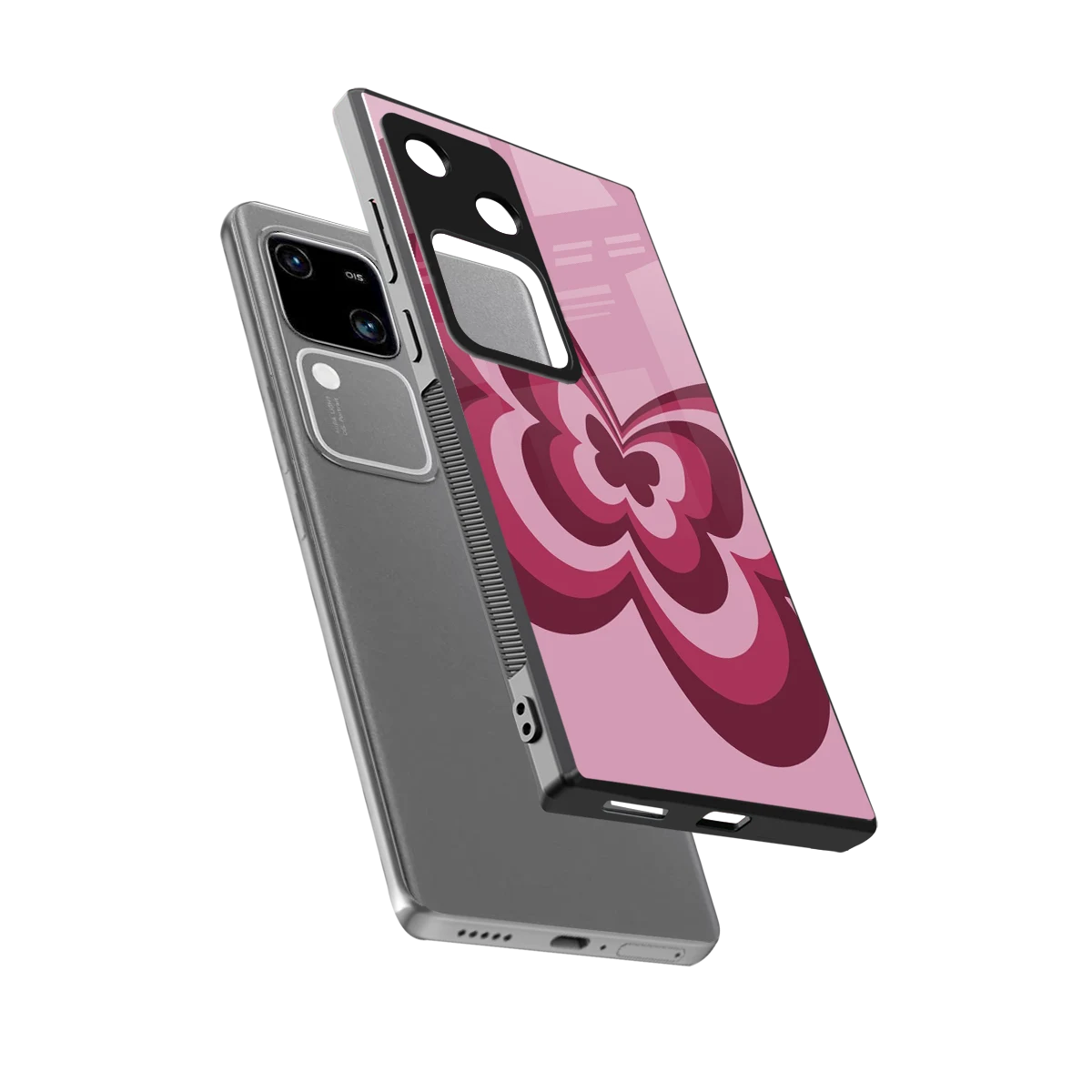 Y2K Magenta Butterfly sleek vivo v30 cover with tempered glass back and TPU edges