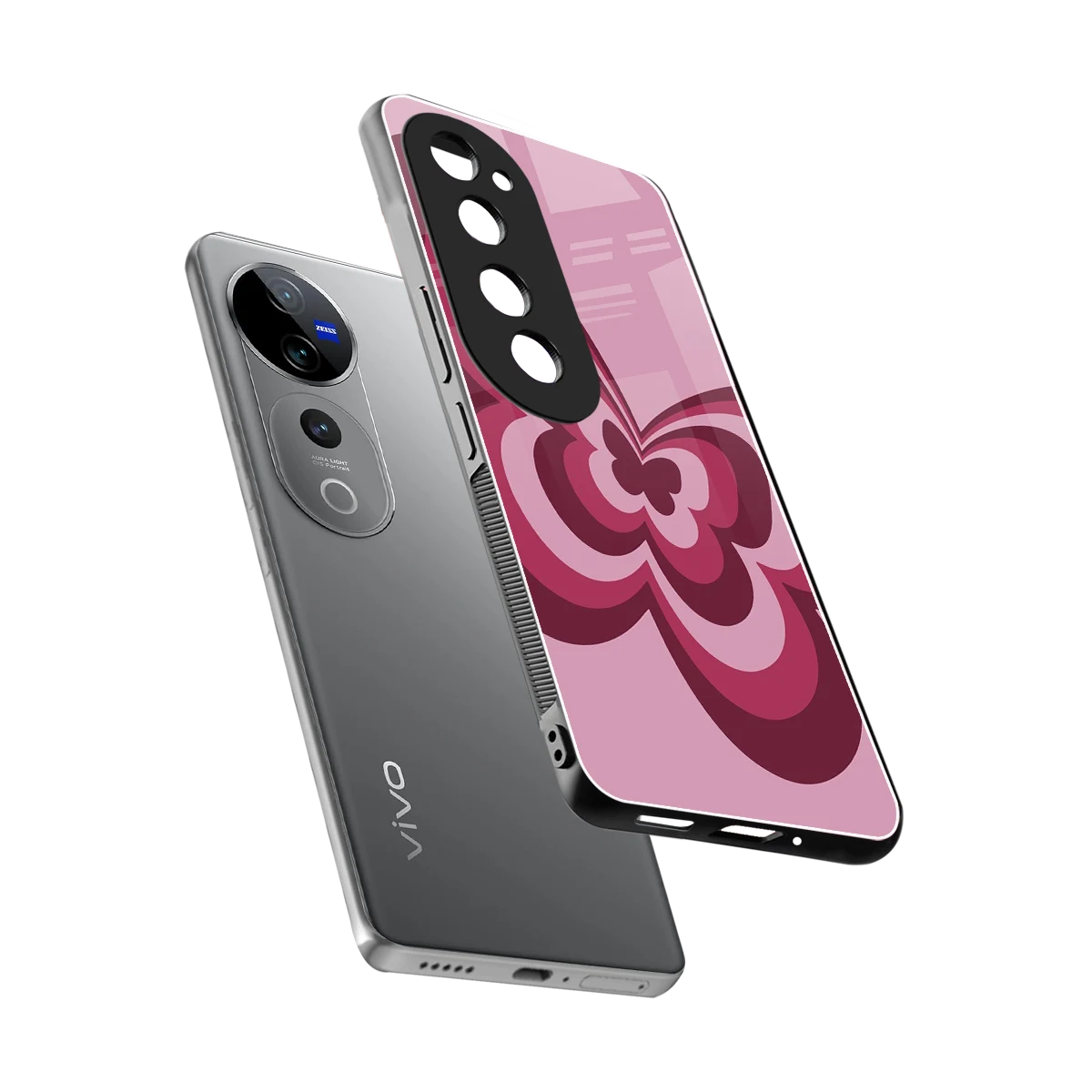 Y2K Magenta Butterfly sleek vivo v40 pro cover with tempered glass back and TPU edges