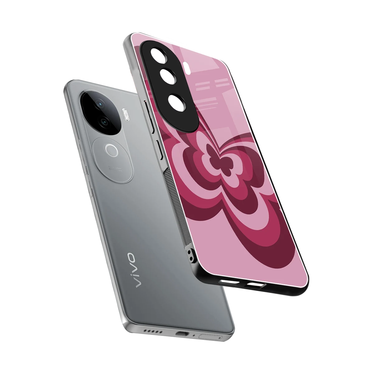 Y2K Magenta Butterfly sleek vivo v40e cover with tempered glass back and TPU edges