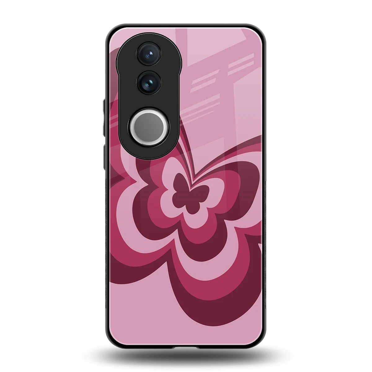 Y2K Magenta Butterfly back phone cover | glass case for vivo v50