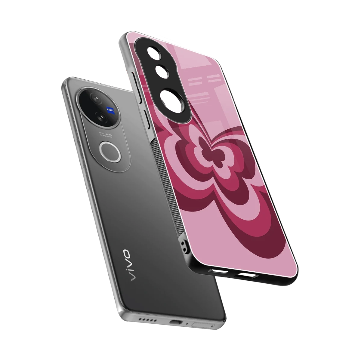Y2K Magenta Butterfly sleek vivo v50 cover with tempered glass back and TPU edges