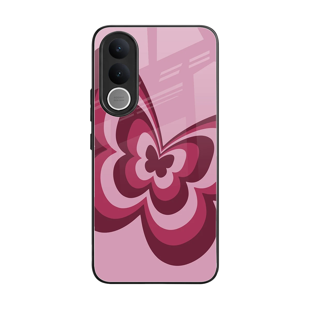 Y2K Magenta Butterfly back phone cover | glass case for vivo v70 fe