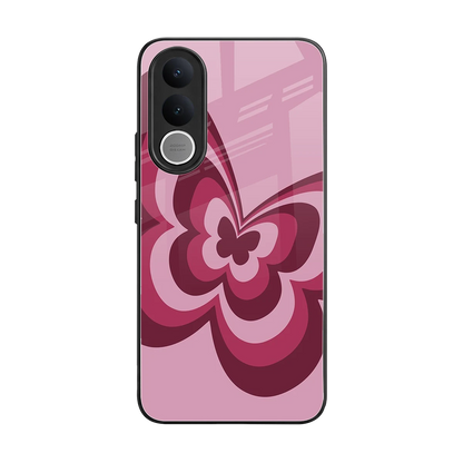 Y2K Magenta Butterfly back phone cover | glass case for vivo v70 fe