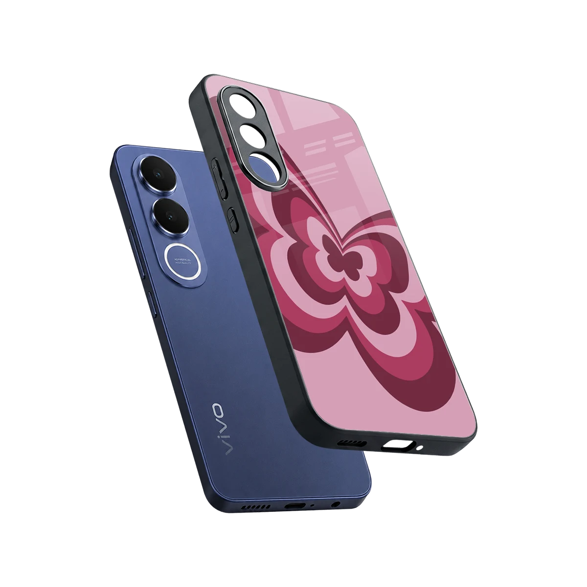 Y2K Magenta Butterfly sleek vivo v70 fe cover with tempered glass back and TPU edges