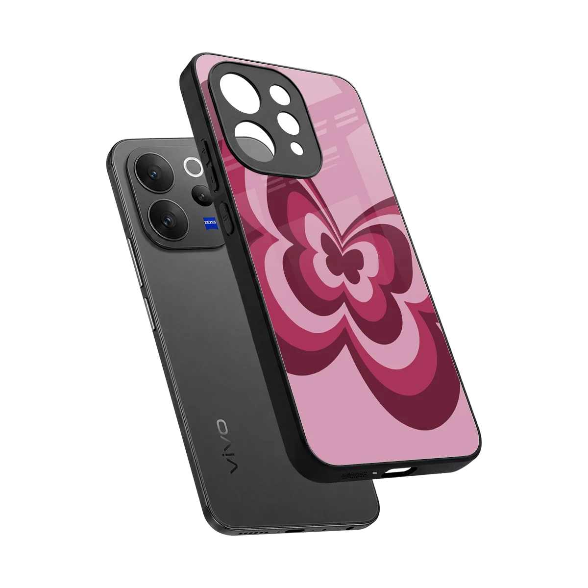 Y2K Magenta Butterfly sleek vivo v70 cover with tempered glass back and TPU edges