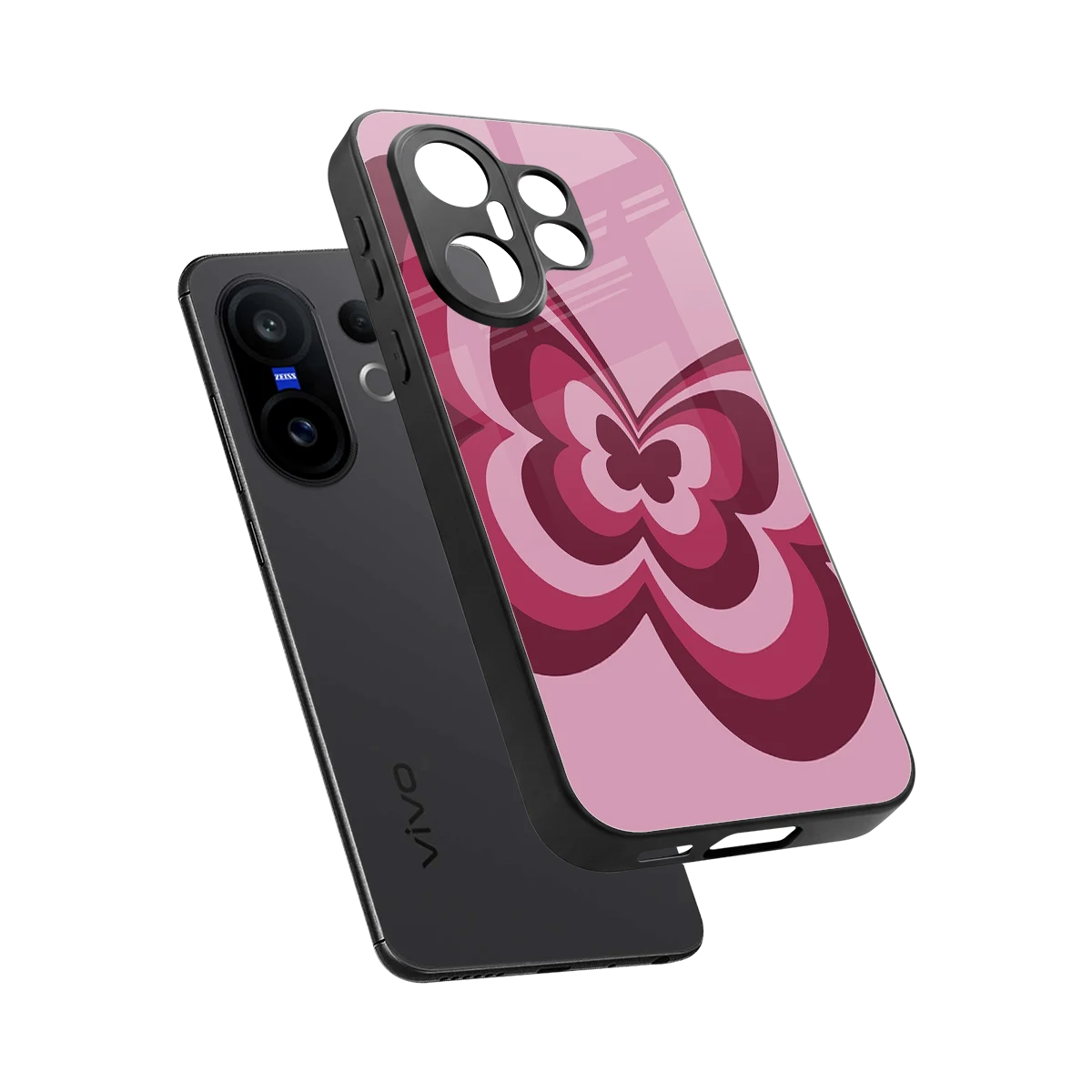 Y2K Magenta Butterfly sleek vivo x200 fe cover with tempered glass back and TPU edges