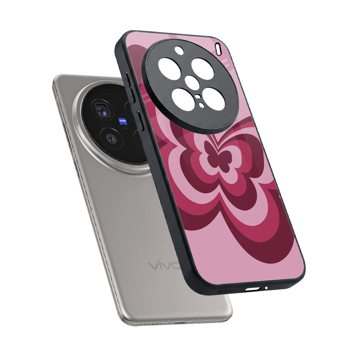 Y2K Magenta Butterfly sleek vivo x200 pro cover with tempered glass back and TPU edges