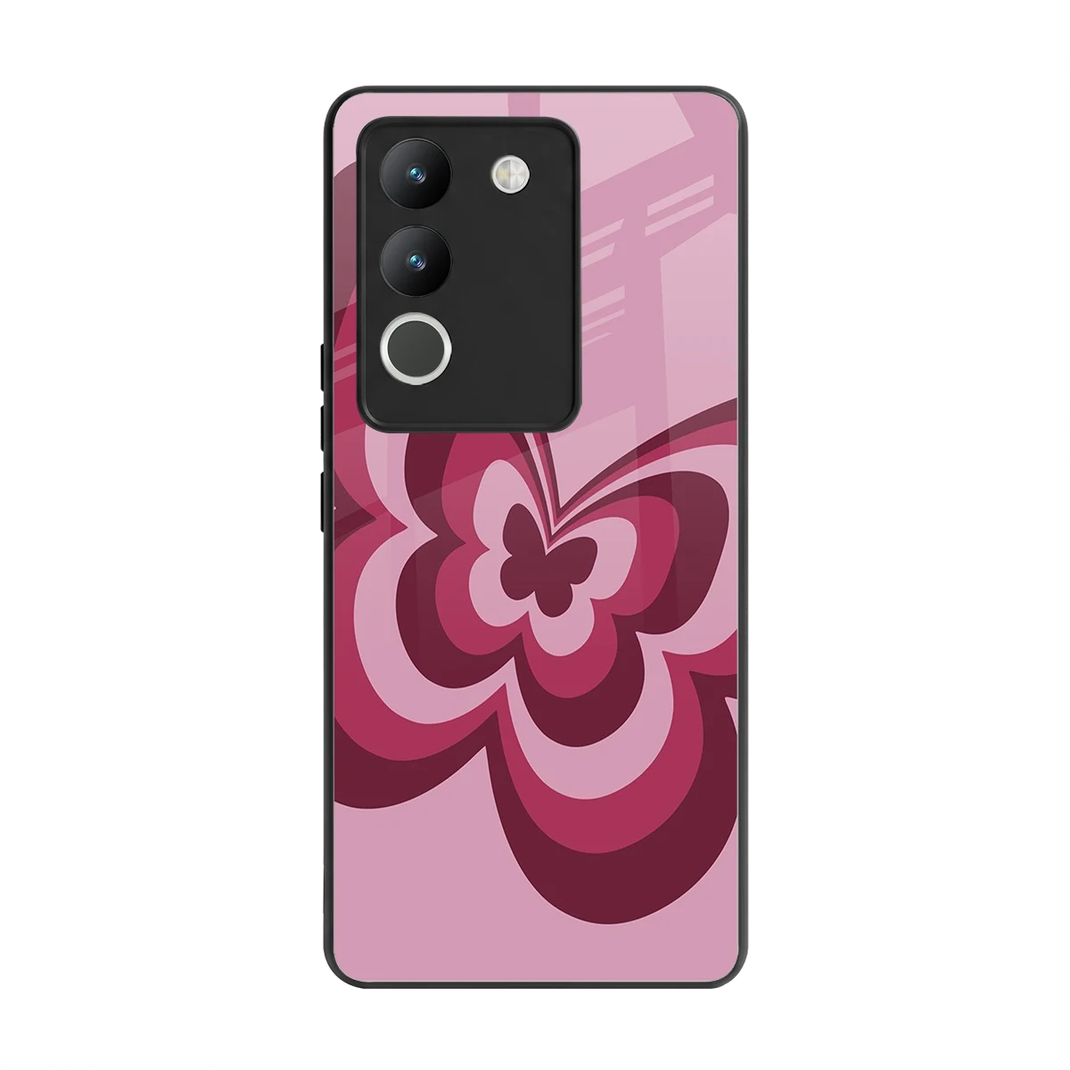 Y2K Magenta Butterfly back phone cover | glass case for vivo y200 5g