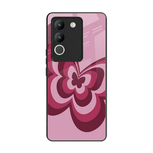 Y2K Magenta Butterfly back phone cover | glass case for vivo y200 5g