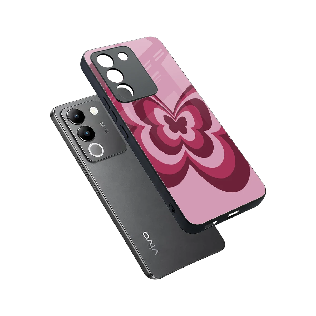 Y2K Magenta Butterfly sleek vivo y200 5g cover with tempered glass back and TPU edges
