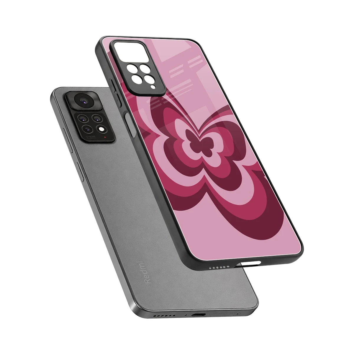 Y2K Magenta Butterfly sleek redmi note 11 pro cover with tempered glass back and TPU edges