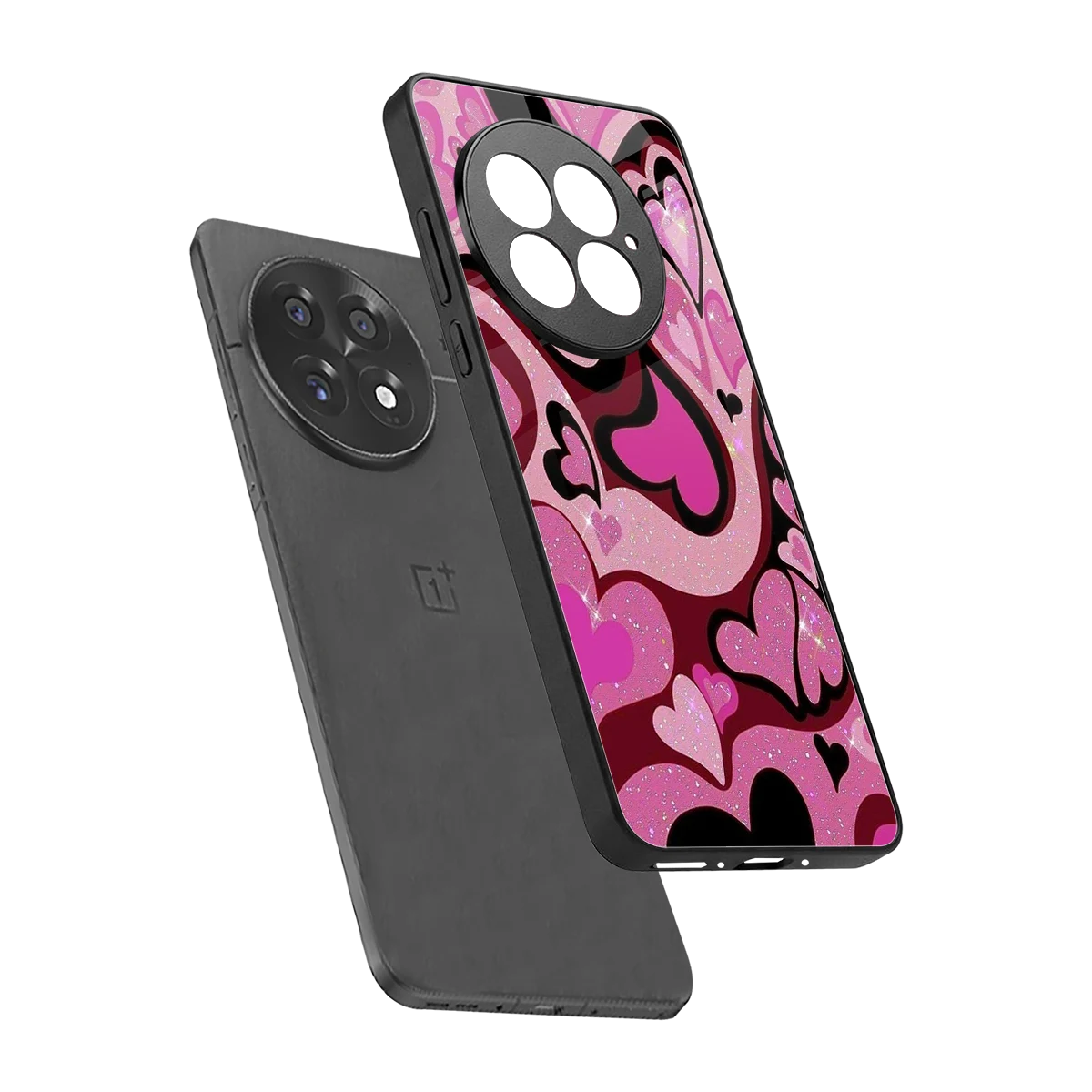 Y2K Magenta Meltdown Hearts sleek oneplus 13 cover with tempered glass back and TPU edges