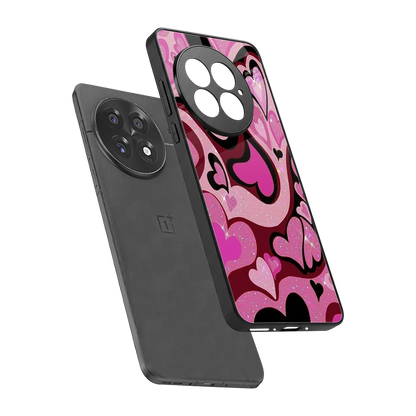Y2K Magenta Meltdown Hearts sleek oneplus 13 cover with tempered glass back and TPU edges