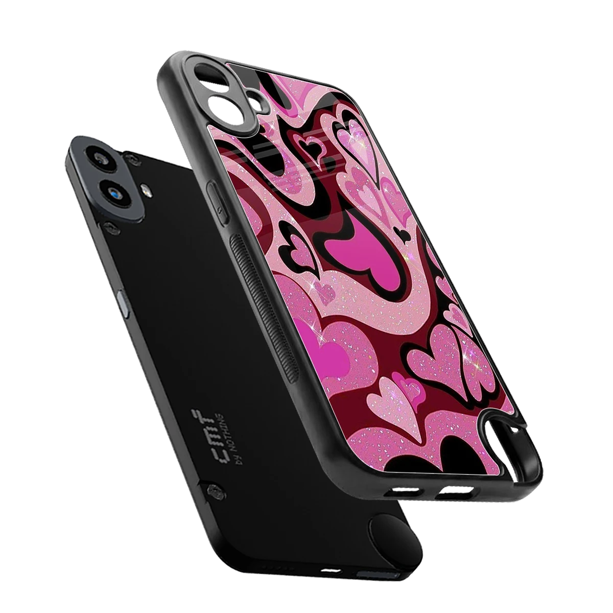 Y2K Magenta Meltdown Hearts sleek cmf nothing phone 1 cover with tempered glass back and TPU edges