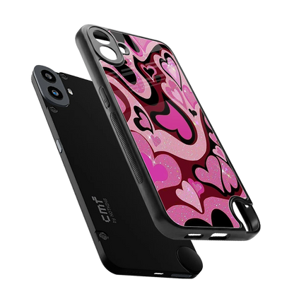 Y2K Magenta Meltdown Hearts sleek cmf nothing phone 1 cover with tempered glass back and TPU edges