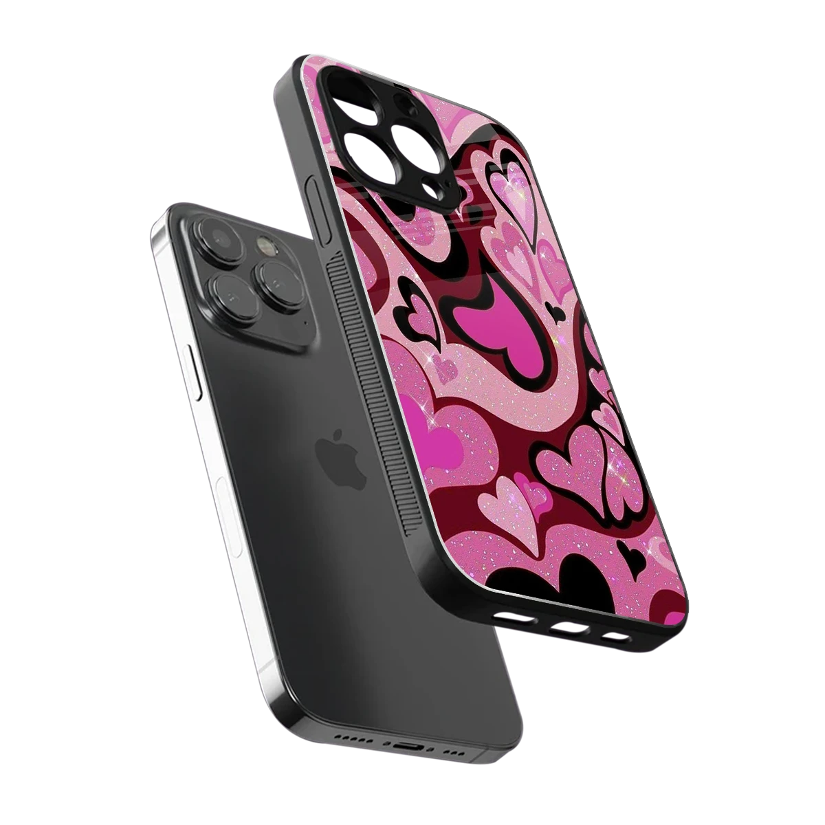 Y2K Magenta Meltdown Hearts sleek iphone 13 pro cover with tempered glass back and TPU edges