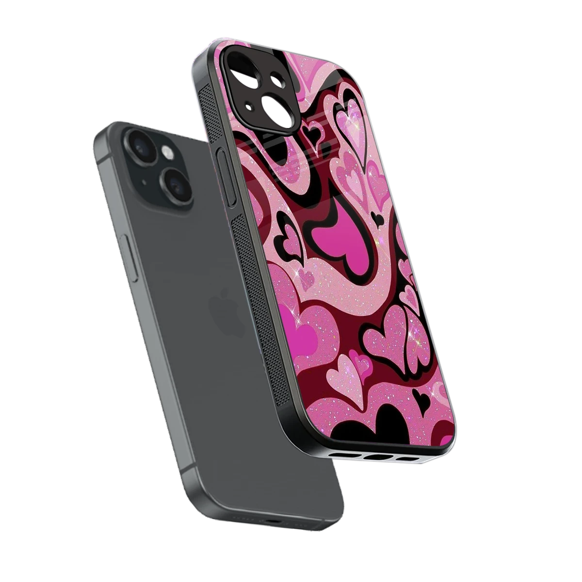 Y2K Magenta Meltdown Hearts sleek iphone 13 cover with tempered glass back and TPU edges