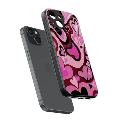 Y2K Magenta Meltdown Hearts sleek iphone 13 cover with tempered glass back and TPU edges