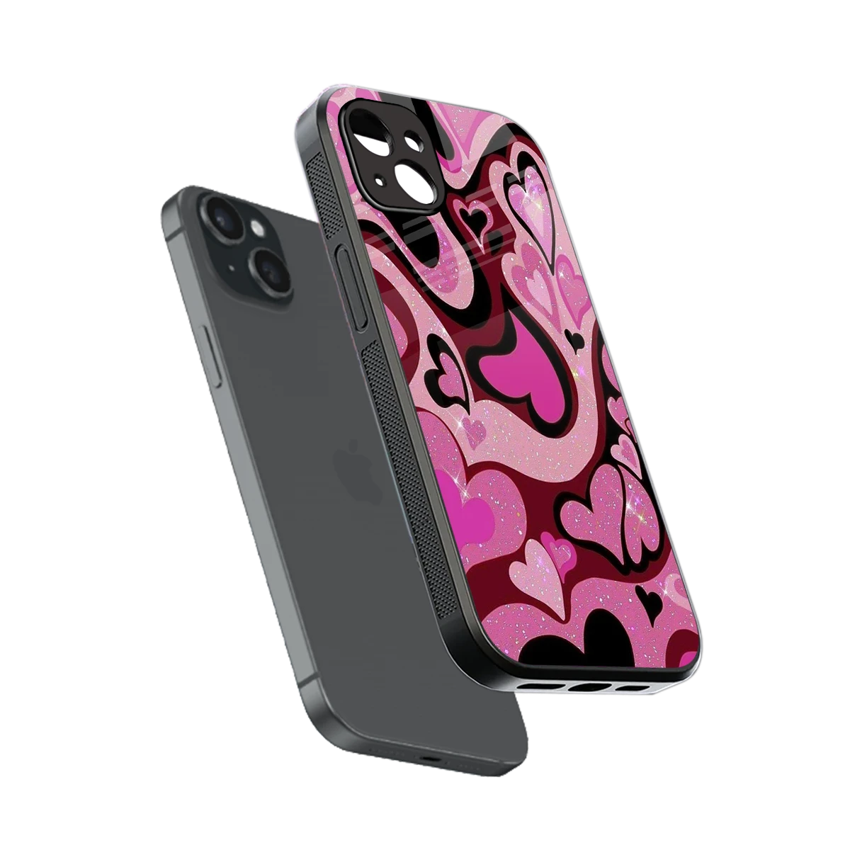 Y2K Magenta Meltdown Hearts sleek iphone 14 plus cover with tempered glass back and TPU edges