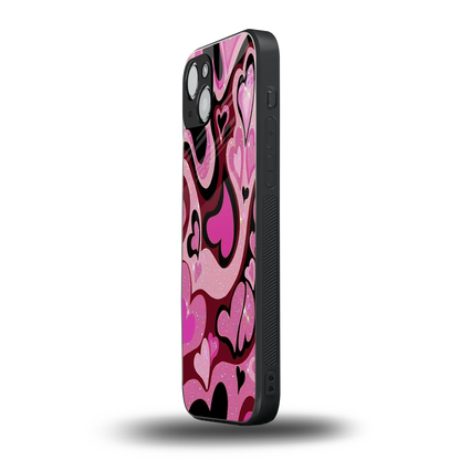 Y2K Magenta Meltdown Hearts iphone 14 plus mobile cover | shockproof glass phone case