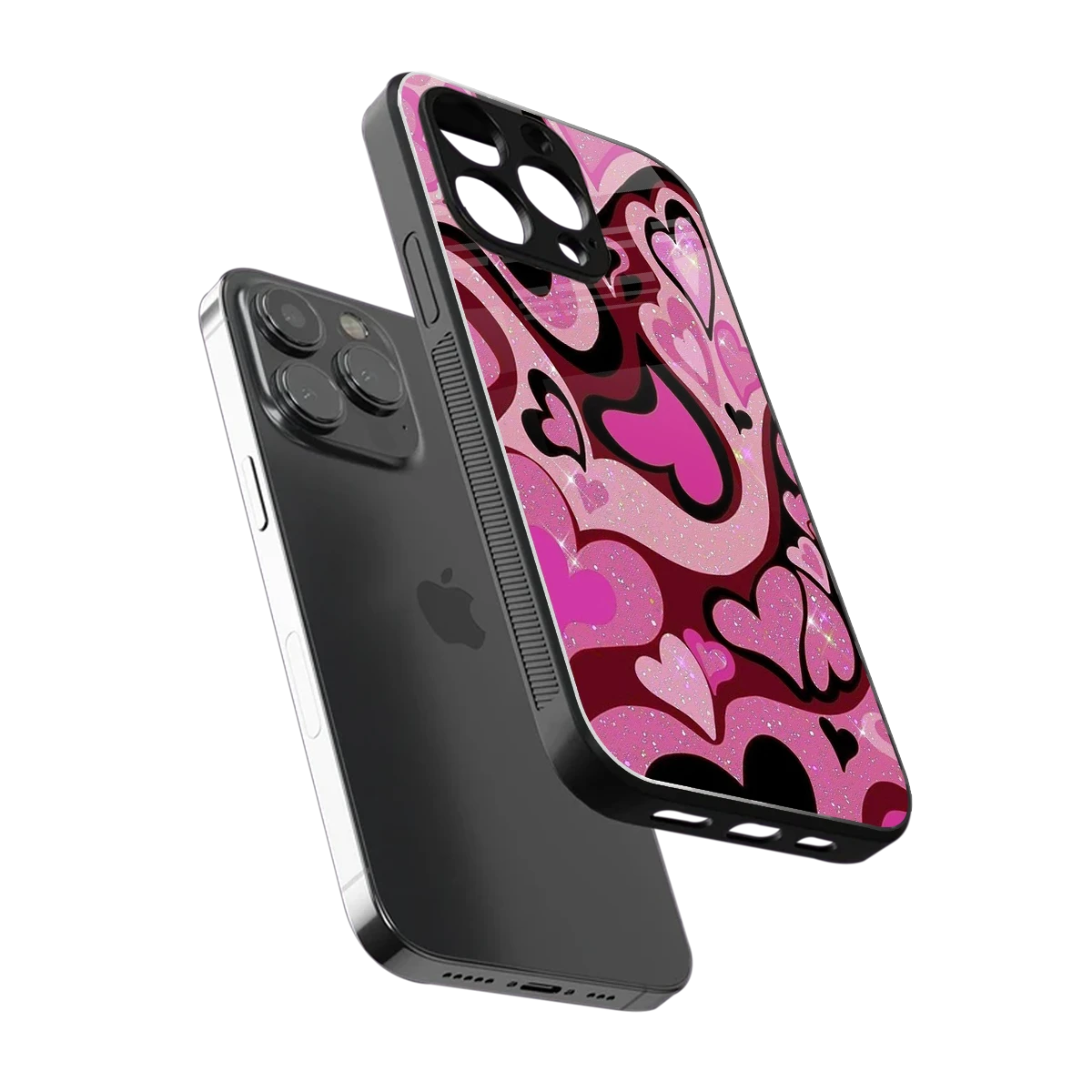 Y2K Magenta Meltdown Hearts sleek iphone 15 pro max cover with tempered glass back and TPU edges
