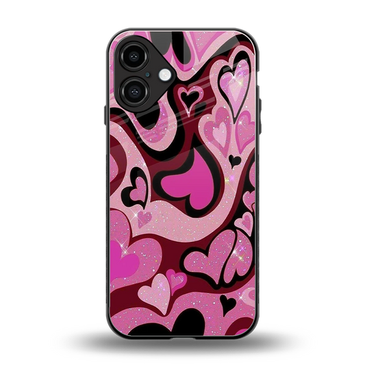 Y2K Magenta Meltdown Hearts back phone cover | glass case for iphone 16 plus
