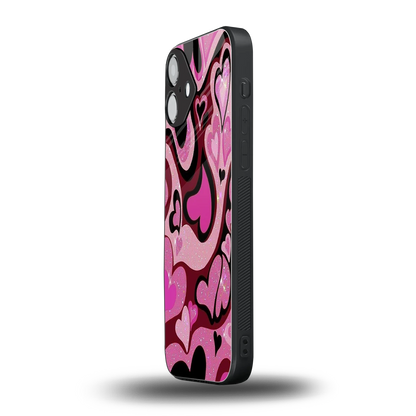 Y2K Magenta Meltdown Hearts iphone 16 plus mobile cover | shockproof glass phone case