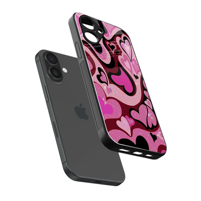 Y2K Magenta Meltdown Hearts sleek iPhone 16 cover with tempered glass back and TPU edges