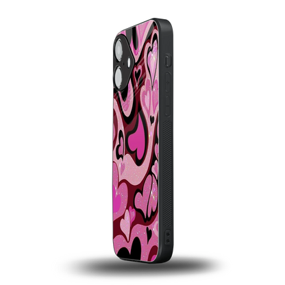Y2K Magenta Meltdown Hearts iPhone 16 mobile cover | shockproof glass phone case