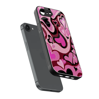 Y2K Magenta Meltdown Hearts sleek iphone 16e cover with tempered glass back and TPU edges