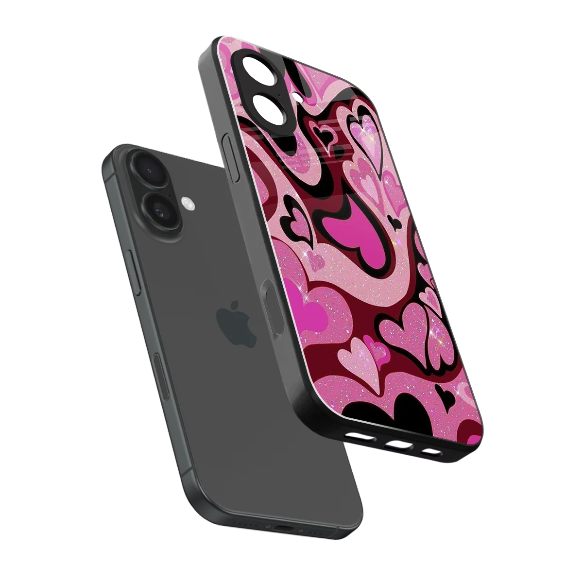 Y2K Magenta Meltdown Hearts sleek iphone 17 cover with tempered glass back and TPU edges