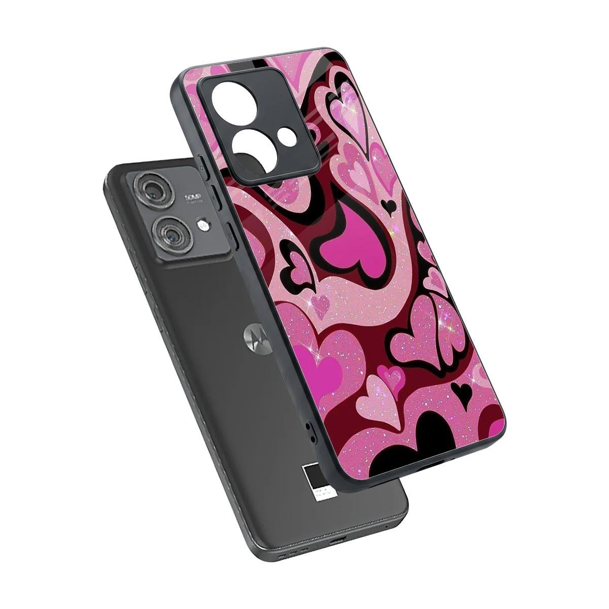 Y2K Magenta Meltdown Hearts sleek motorola edge 40 neo 5g cover with tempered glass back and TPU edges