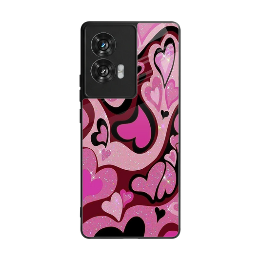 Y2K Magenta Meltdown Hearts back phone cover | glass case for motorola edge 50 fusion