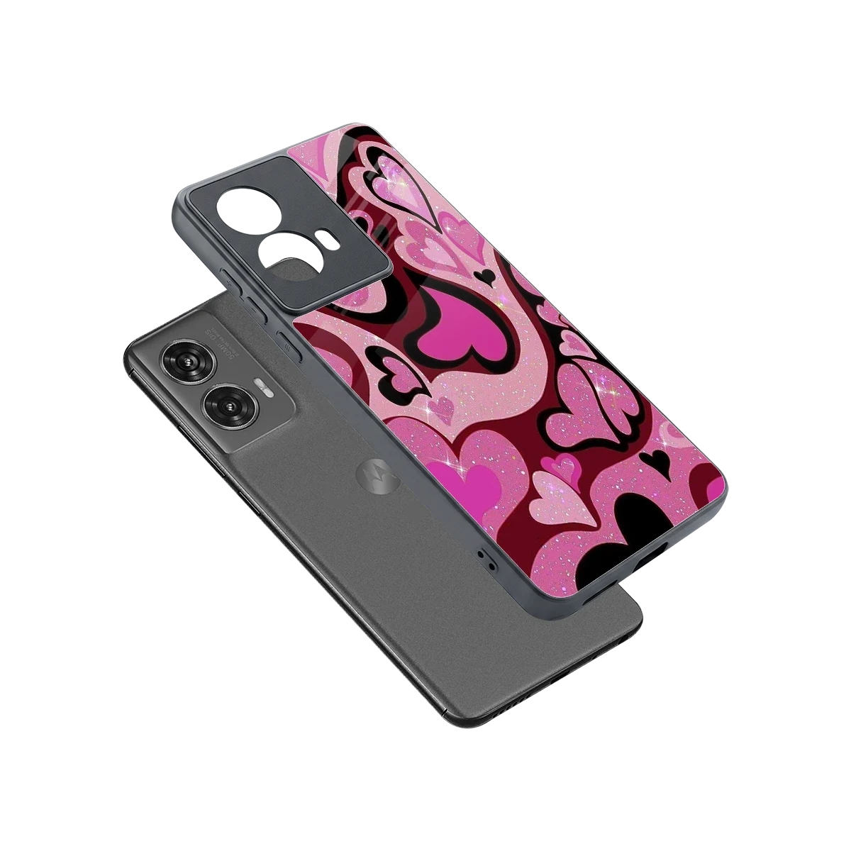 Y2K Magenta Meltdown Hearts sleek motorola edge 50 fusion cover with tempered glass back and TPU edges