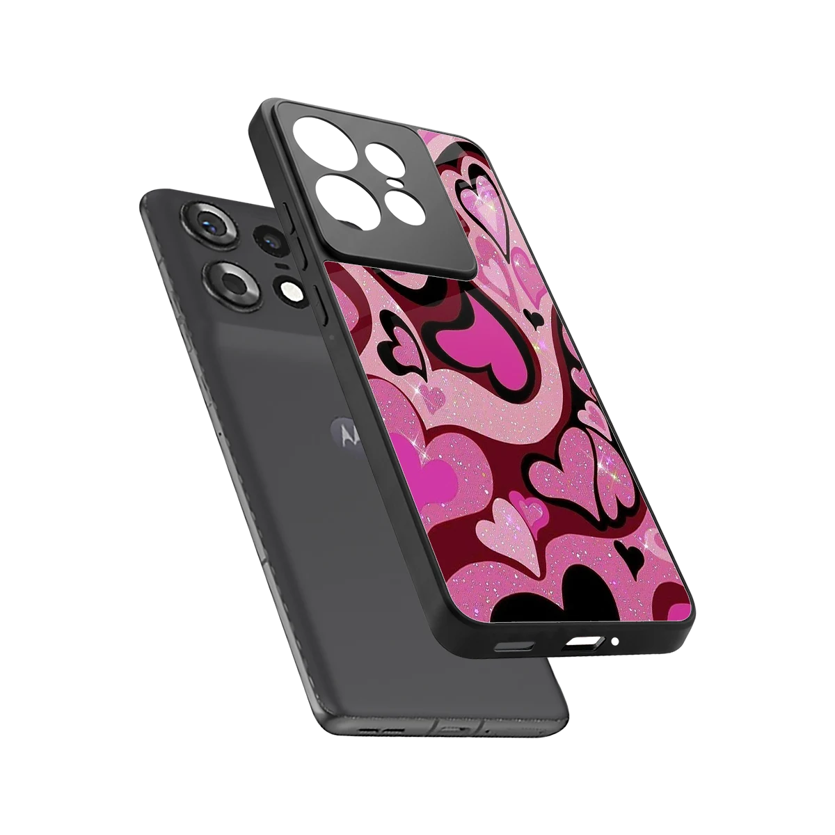Y2K Magenta Meltdown Hearts sleek motorola edge 50 pro cover with tempered glass back and TPU edges