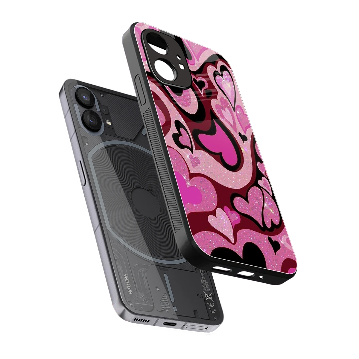 Y2K Magenta Meltdown Hearts sleek nothing phone 1 cover with tempered glass back and TPU edges
