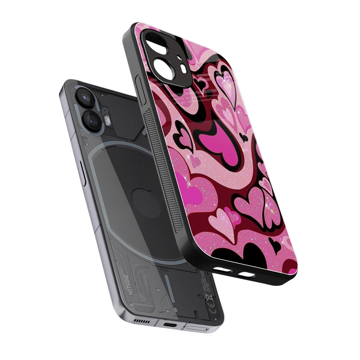 Y2K Magenta Meltdown Hearts sleek nothing phone 2 cover with tempered glass back and TPU edges