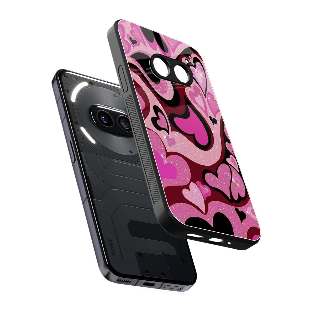 Y2K Magenta Meltdown Hearts sleek nothing phone 2a plus cover with tempered glass back and TPU edges
