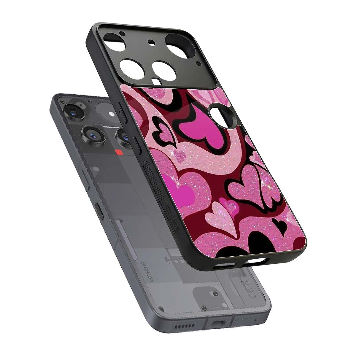 Y2K Magenta Meltdown Hearts sleek nothing phone 3 cover with tempered glass back and TPU edges