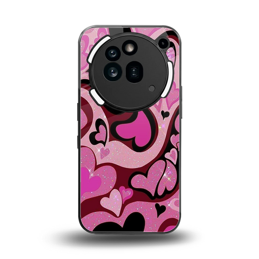 Y2K Magenta Meltdown Hearts back phone cover | glass case for nothing phone 3a pro