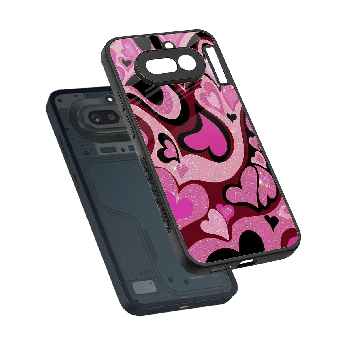 Y2K Magenta Meltdown Hearts sleek nothing phone 4a cover with tempered glass back and TPU edges
