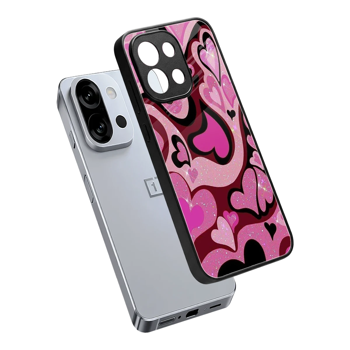 Y2K Magenta Meltdown Hearts sleek oneplus 13s cover with tempered glass back and TPU edges