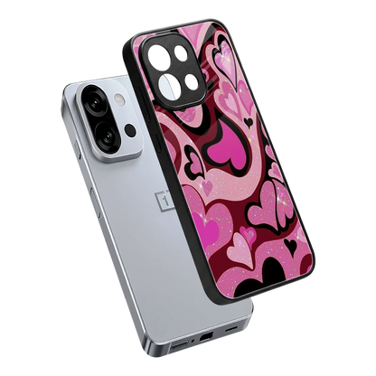 Y2K Magenta Meltdown Hearts sleek oneplus 13s cover with tempered glass back and TPU edges