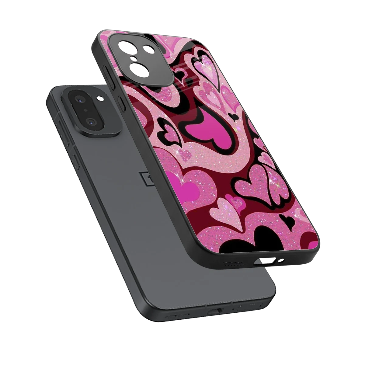 Y2K Magenta Meltdown Hearts sleek oneplus 15r cover with tempered glass back and TPU edges