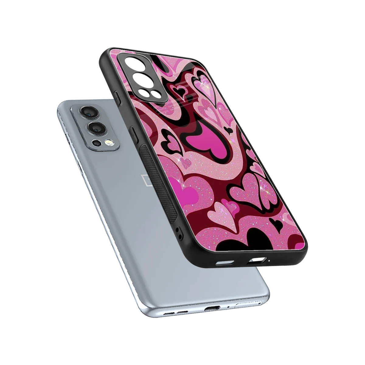 Y2K Magenta Meltdown Hearts sleek oneplus nord 2 cover with tempered glass back and TPU edges