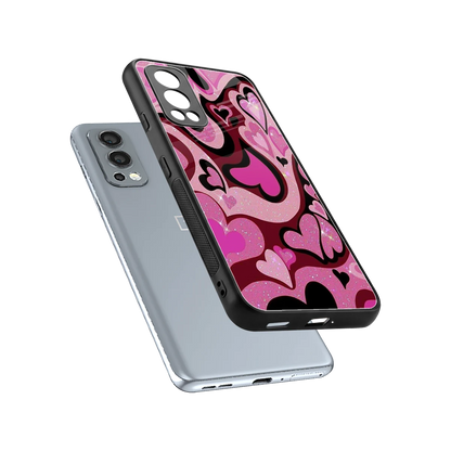 Y2K Magenta Meltdown Hearts sleek oneplus nord 2 cover with tempered glass back and TPU edges