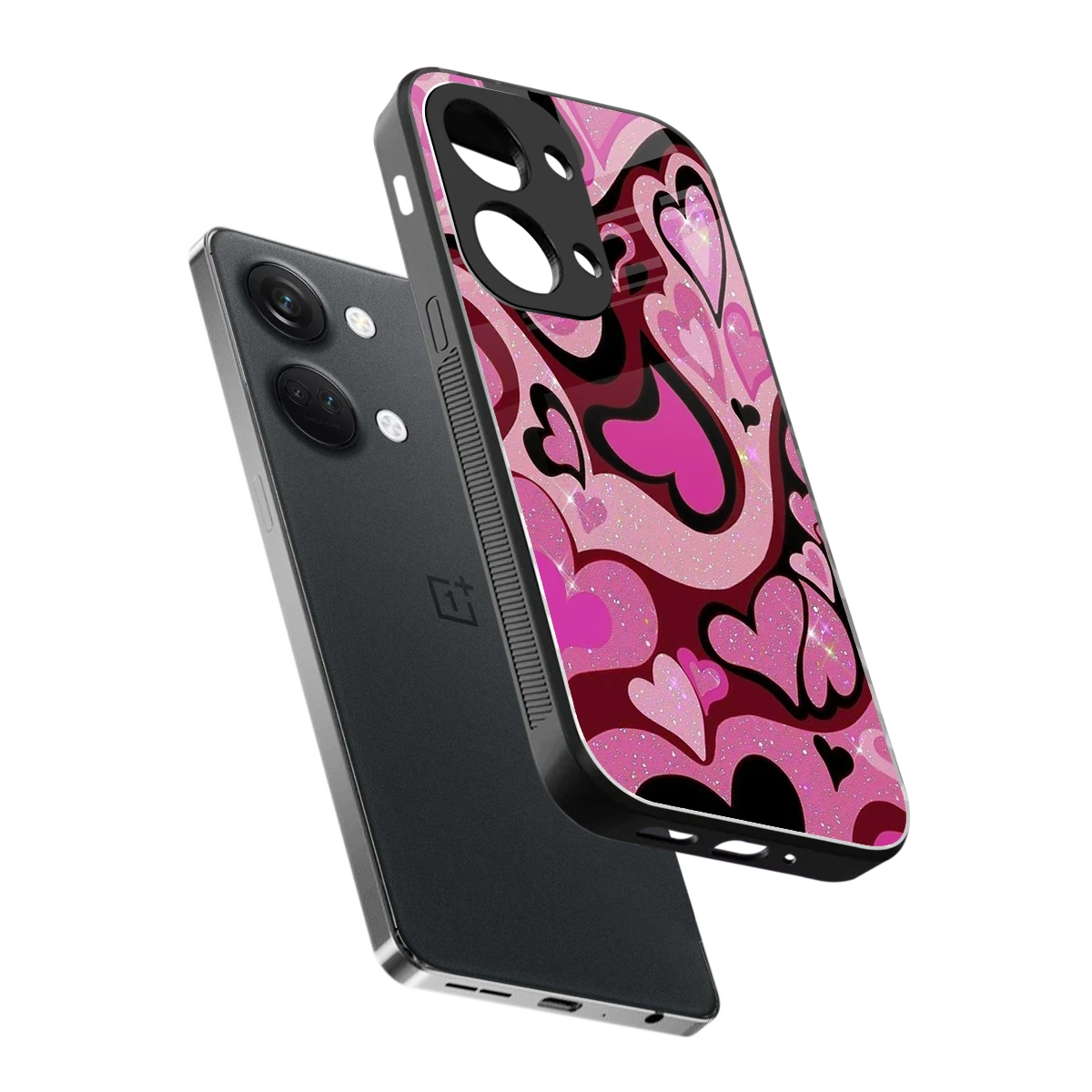 Y2K Magenta Meltdown Hearts sleek oneplus nord 3 cover with tempered glass back and TPU edges