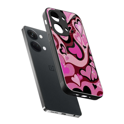 Y2K Magenta Meltdown Hearts sleek oneplus nord 3 cover with tempered glass back and TPU edges