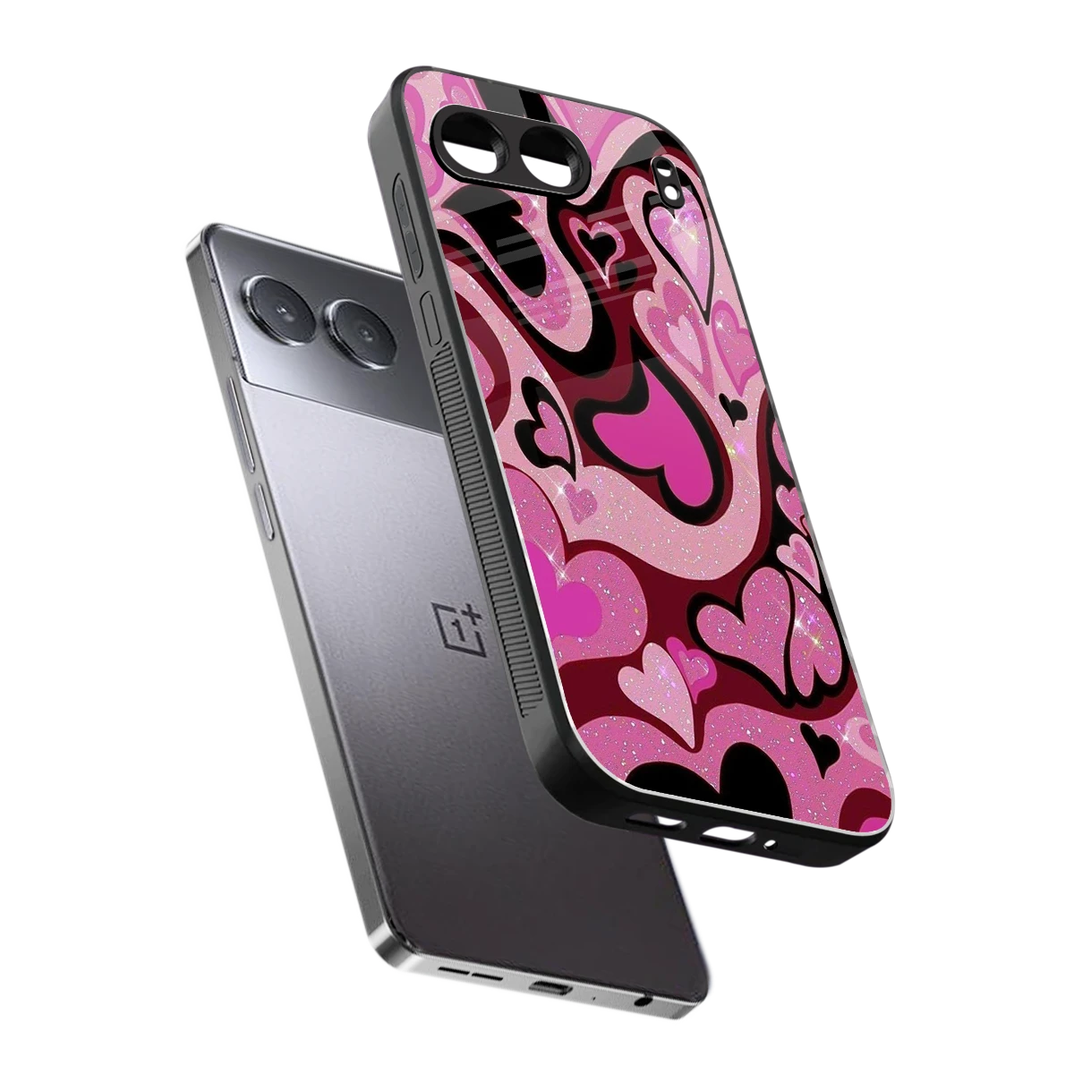 Y2K Magenta Meltdown Hearts sleek oneplus nord 4 cover with tempered glass back and TPU edges